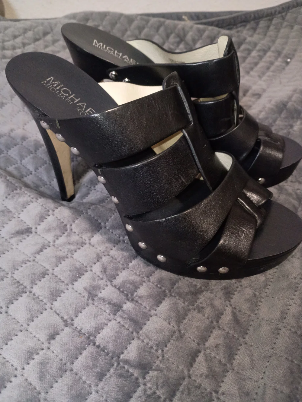 Michael Kors Black Studded Leather High Heel Mules